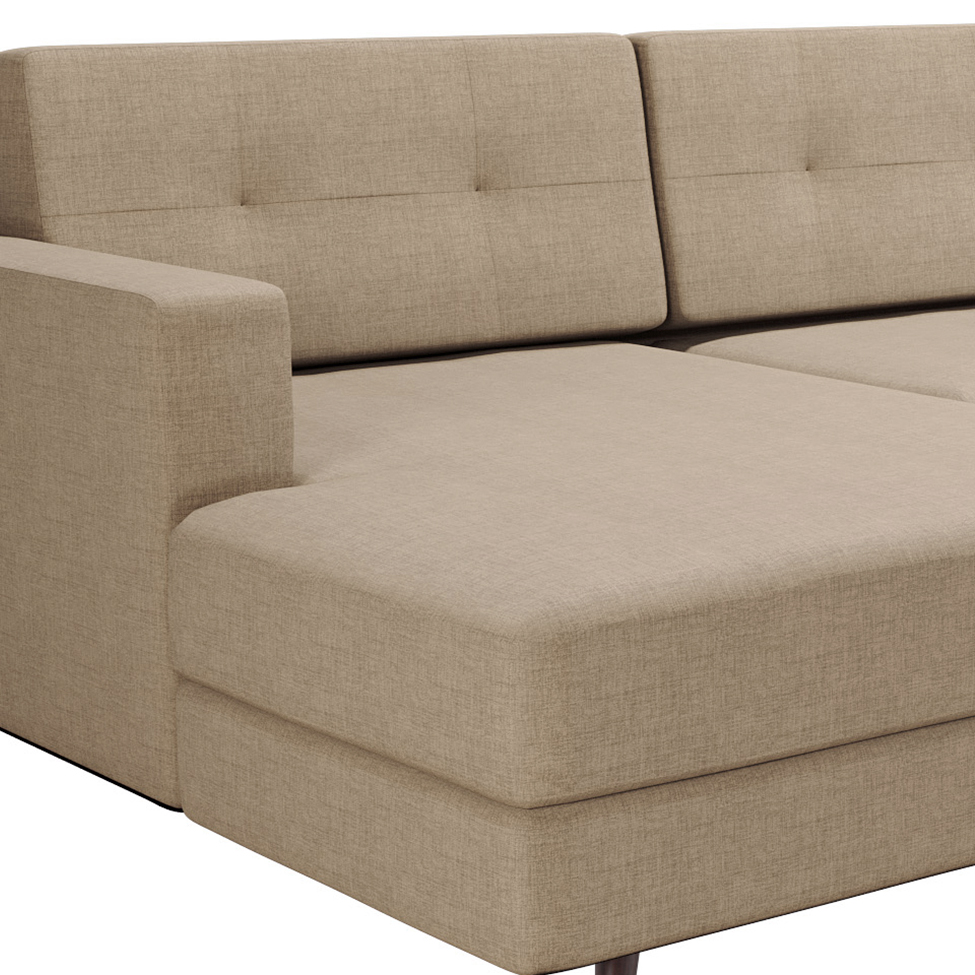 Sofá 4 Lugares Living com Chaise Esquerdo Pé Palito Linho Cotton Bege