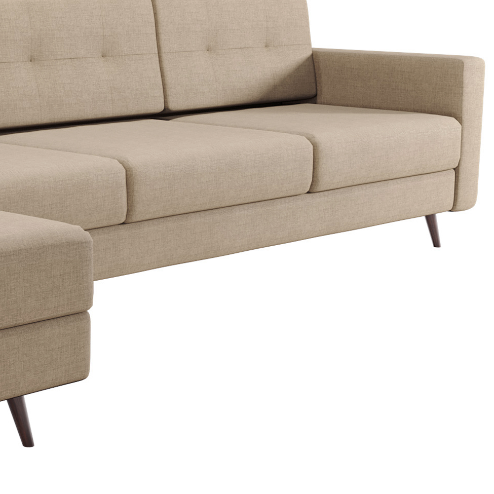 Sofá 4 Lugares Living com Chaise Esquerdo Pé Palito Linho Cotton Bege