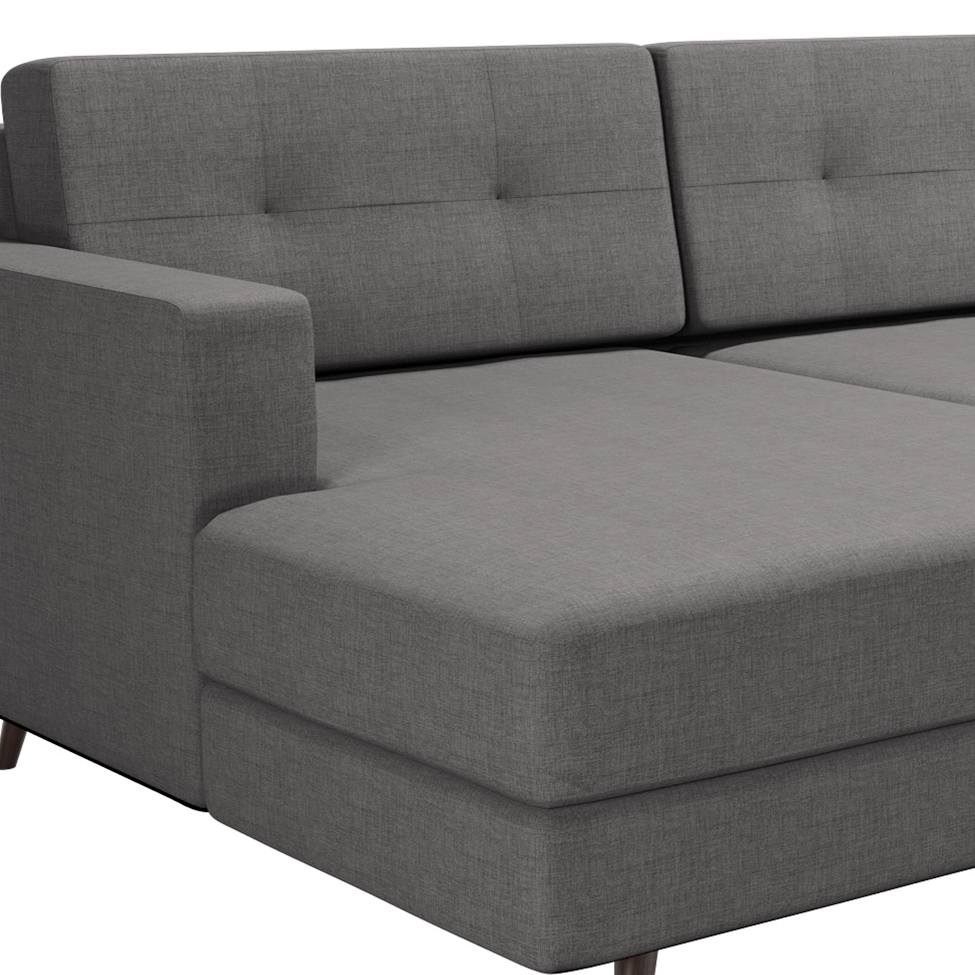 Sofá 4 Lugares Living com Chaise Esquerdo Pé Palito Linho Cotton Cinza
