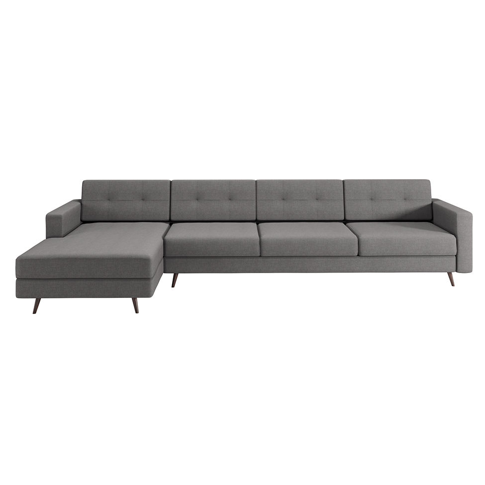 Sofá 4 Lugares Living com Chaise Esquerdo Pé Palito Linho Cotton Cinza