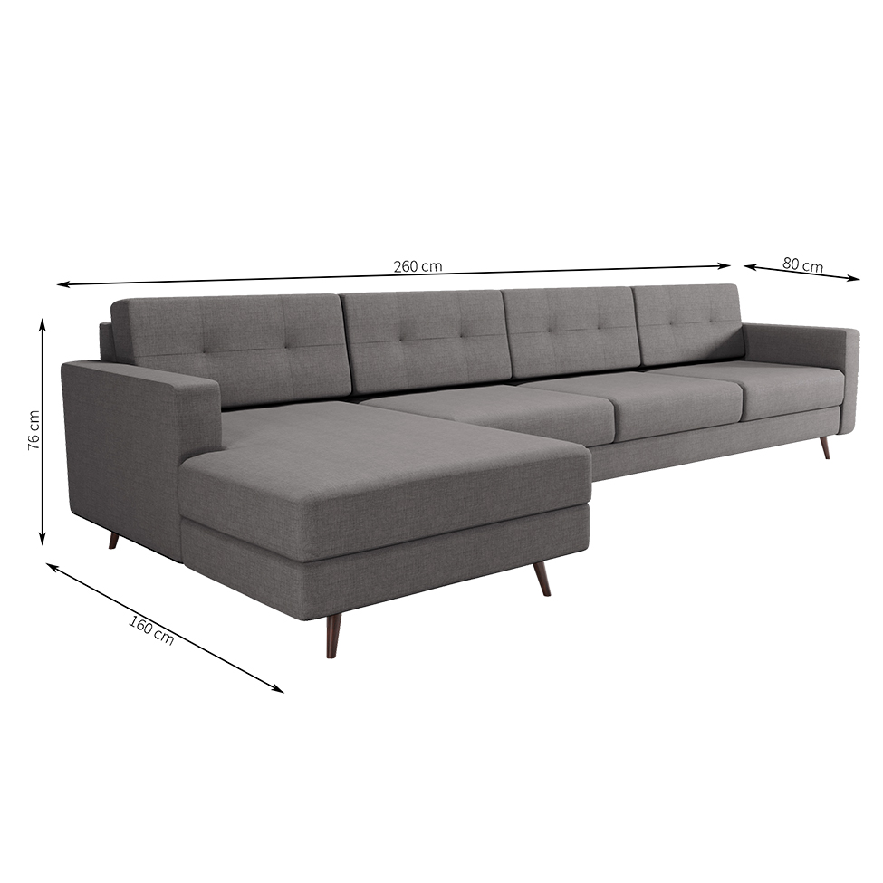 Sofá 4 Lugares Living com Chaise Esquerdo Pé Palito Linho Cotton Cinza