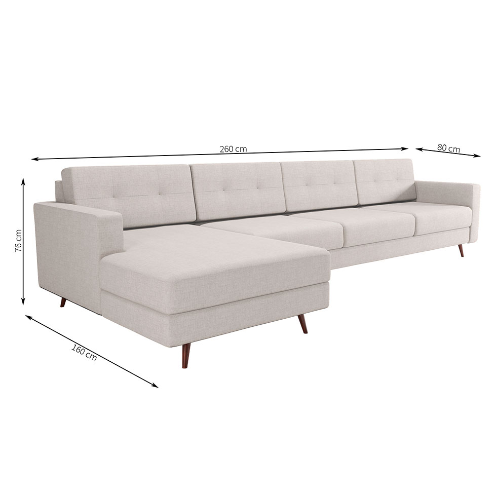 Sofá 4 Lugares Living com Chaise Esquerdo Pé Palito Linho Cotton Cru