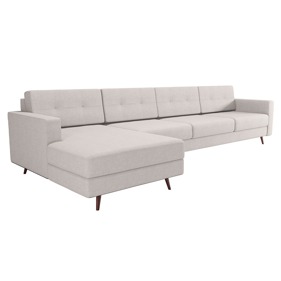 Sofá 4 Lugares Living com Chaise Esquerdo Pé Palito Linho Cotton Cru