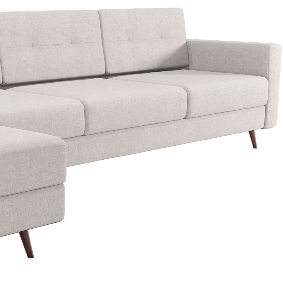 Sofá 4 Lugares Living com Chaise Esquerdo Pé Palito Linho Cotton Cru
