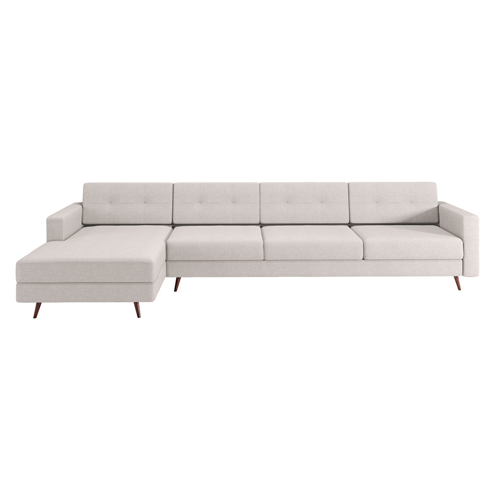 Sofá 4 Lugares Living com Chaise Esquerdo Pé Palito Linho Cotton Cru