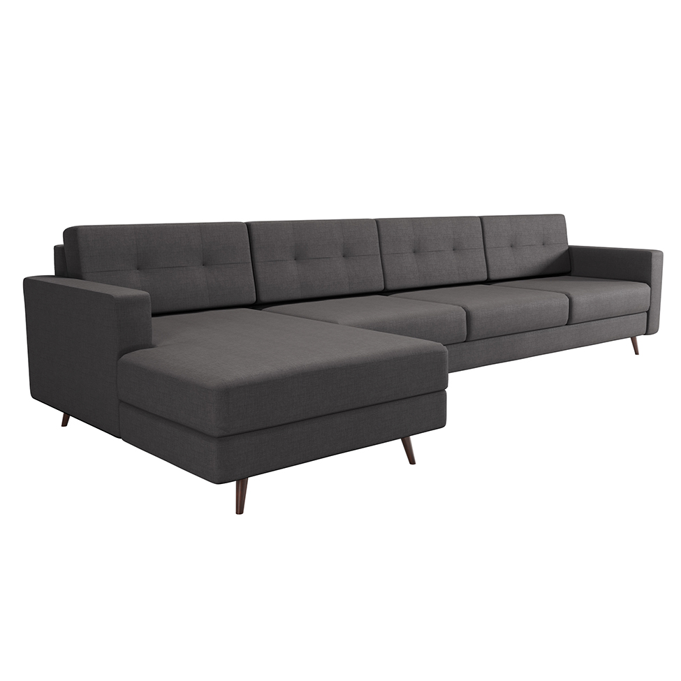 Sofá 4 Lugares Living com Chaise Esquerdo Pé Palito Linho Cotton Grafite Escuro