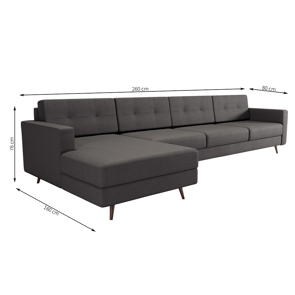 Sofá 4 Lugares Living com Chaise Esquerdo Pé Palito Linho Cotton Grafite Escuro
