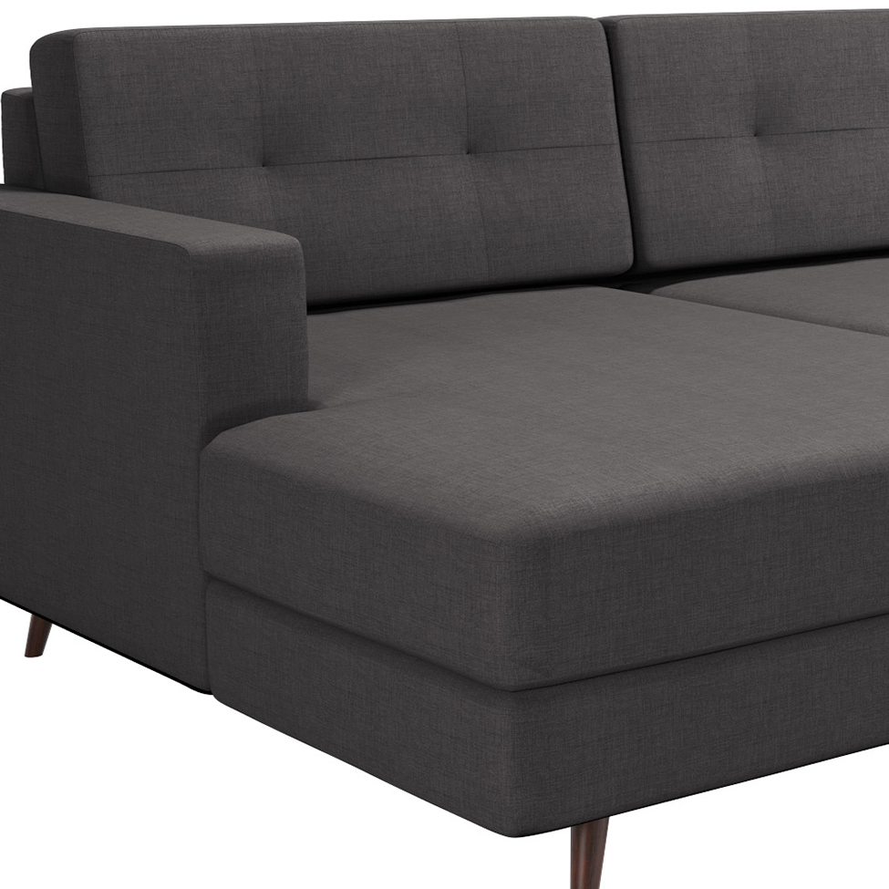Sofá 4 Lugares Living com Chaise Esquerdo Pé Palito Linho Cotton Grafite Escuro