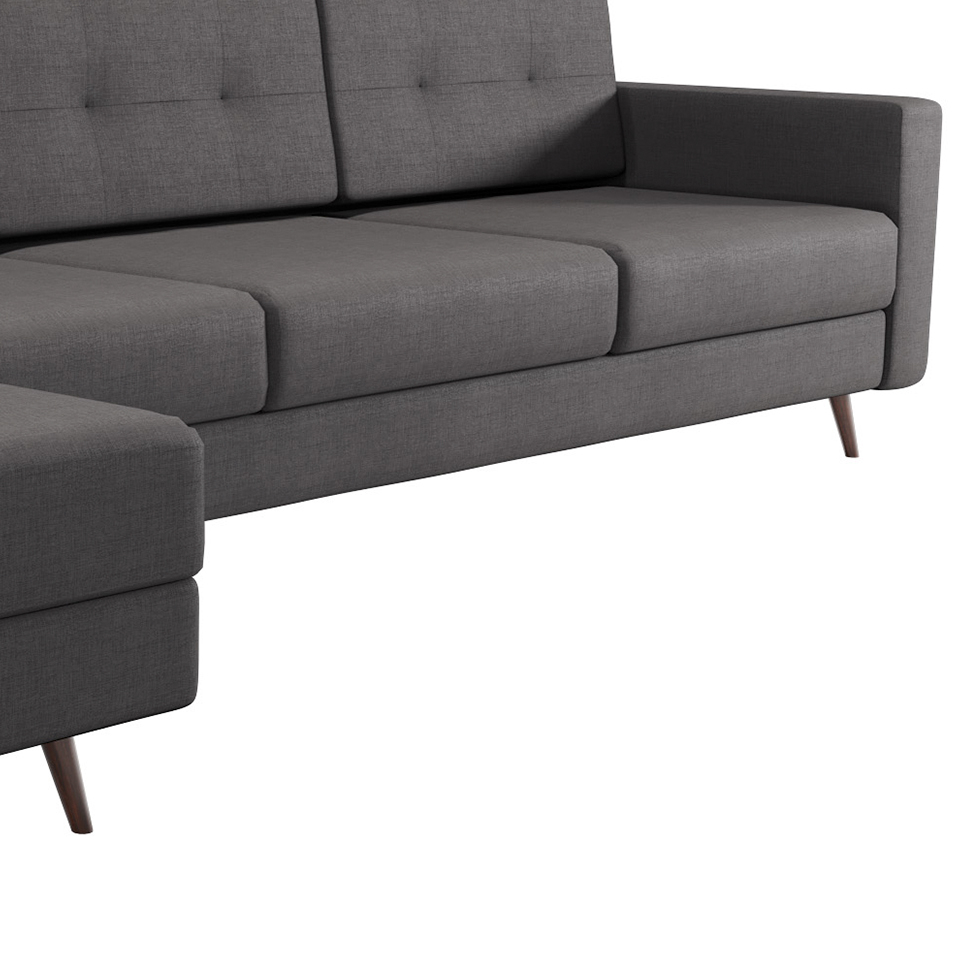 Sofá 4 Lugares Living com Chaise Esquerdo Pé Palito Linho Cotton Grafite Escuro