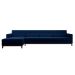 Sofá 4 Lugares Living com Chaise Esquerdo Pés e Base em Madeira Linho Cotton Azul Marinho