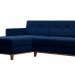 Sofá 4 Lugares Living com Chaise Esquerdo Pés e Base em Madeira Linho Cotton Azul Marinho