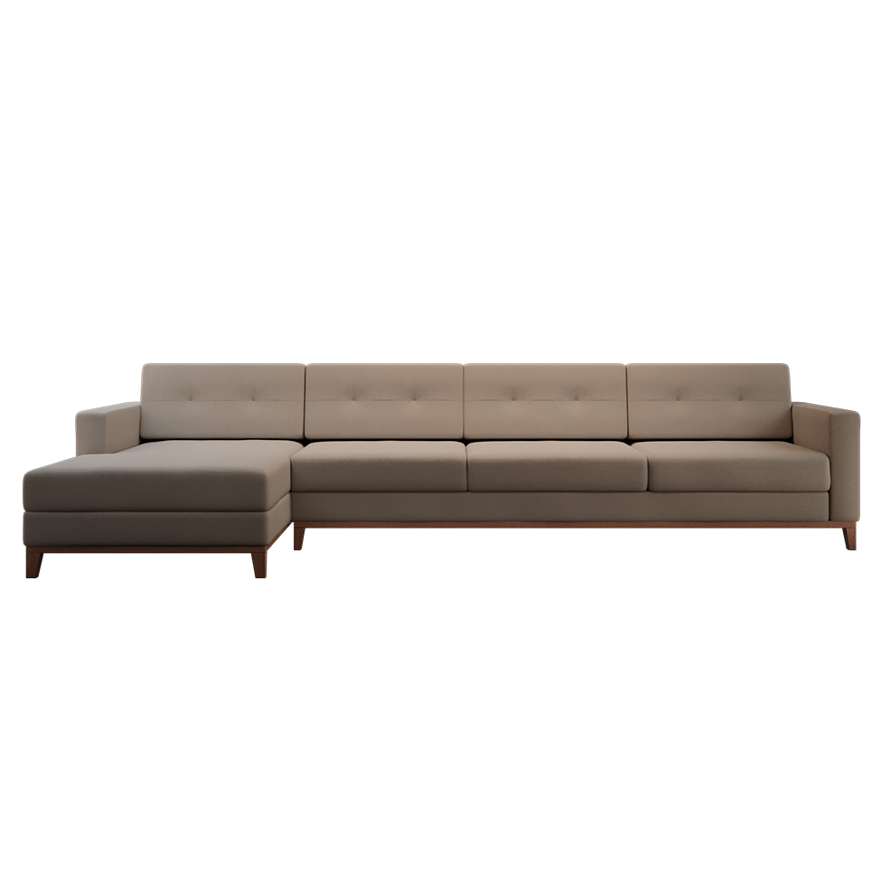 Sofá 4 Lugares Living com Chaise Esquerdo Pés e Base em Madeira Linho Cotton Bege