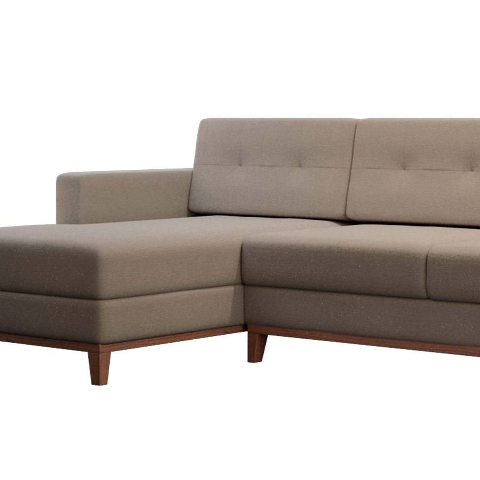 Sofá 4 Lugares Living com Chaise Esquerdo Pés e Base em Madeira Linho Cotton Bege