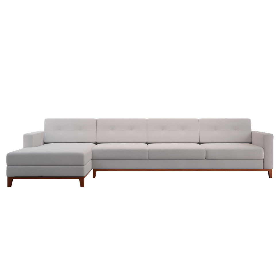 Sofá 4 Lugares Living com Chaise Esquerdo Pés e Base em Madeira Linho Cotton Cru