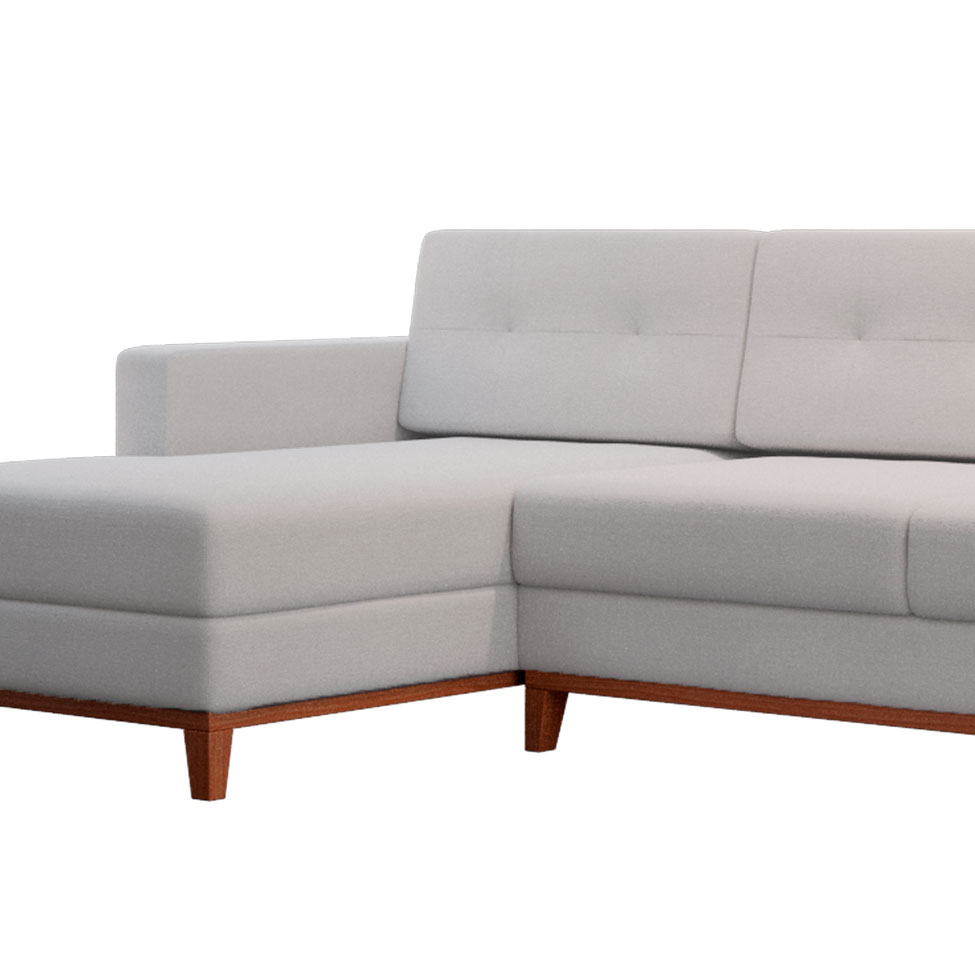 Sofá 4 Lugares Living com Chaise Esquerdo Pés e Base em Madeira Linho Cotton Cru