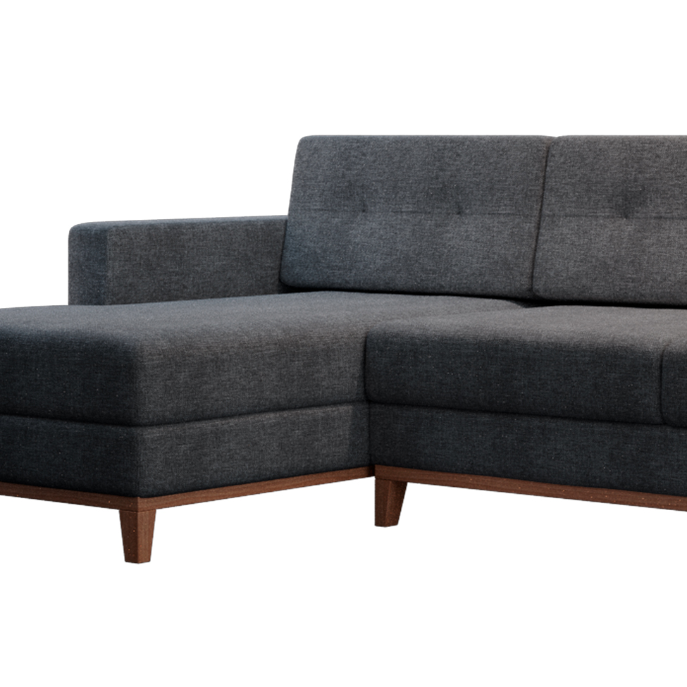 Sofá 4 Lugares Living com Chaise Esquerdo Pés e Base em Madeira Linho Cotton Grafite