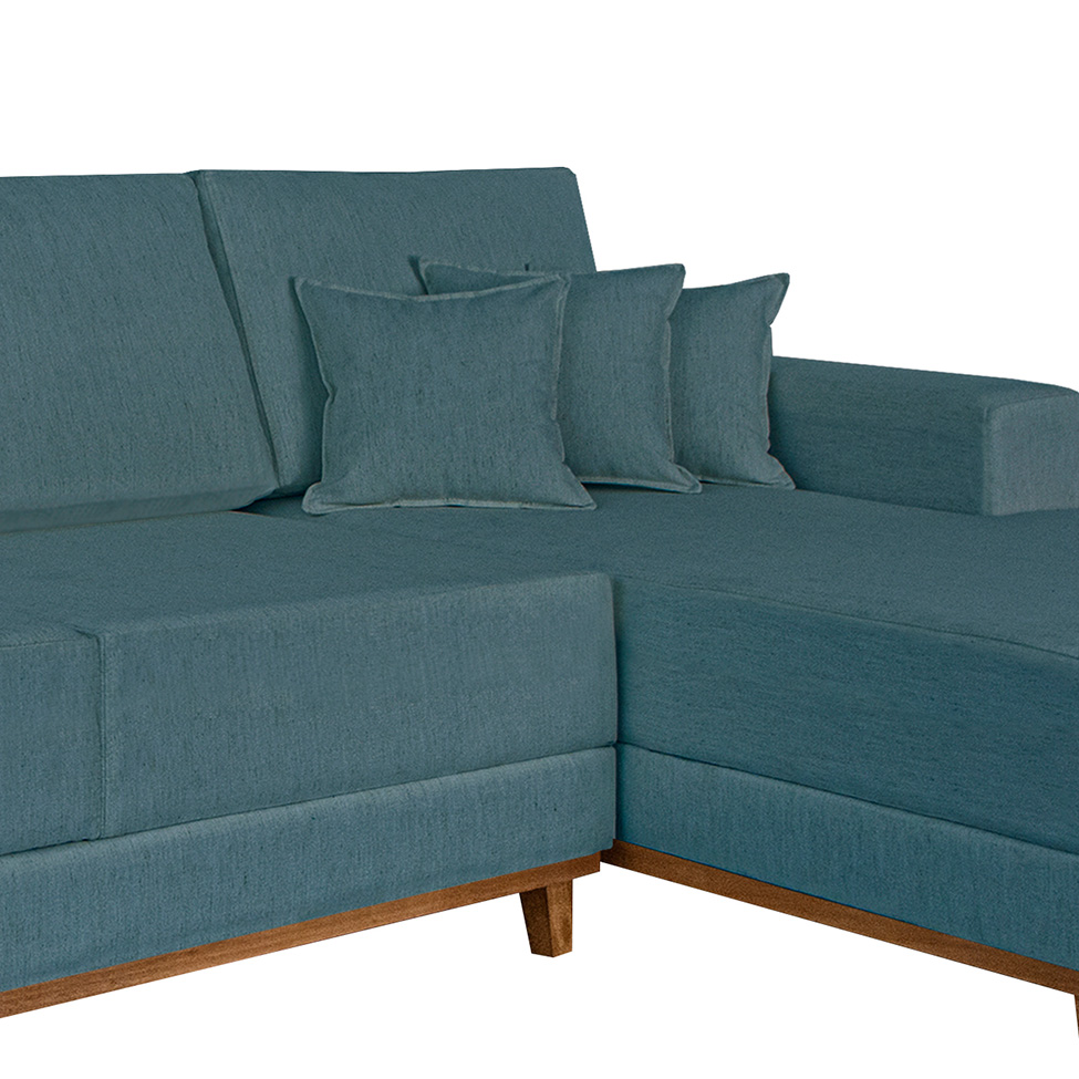 Sofá 4 Lugares Mônaco Com Chaise Direito Linho Azul Claro