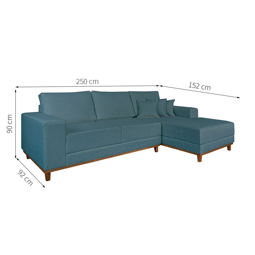 Sofá 4 Lugares Mônaco Com Chaise Direito Linho Azul Claro