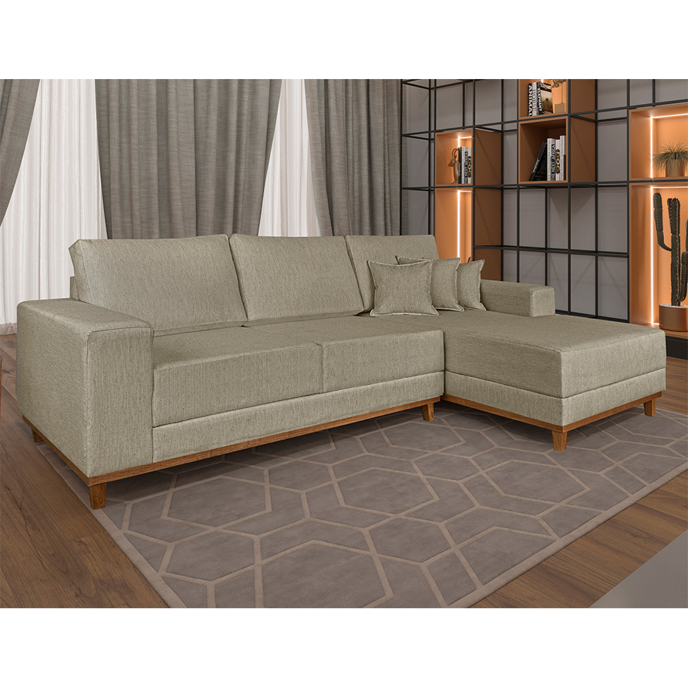 Sofá 4 Lugares Mônaco Com Chaise Direito Linho Bege