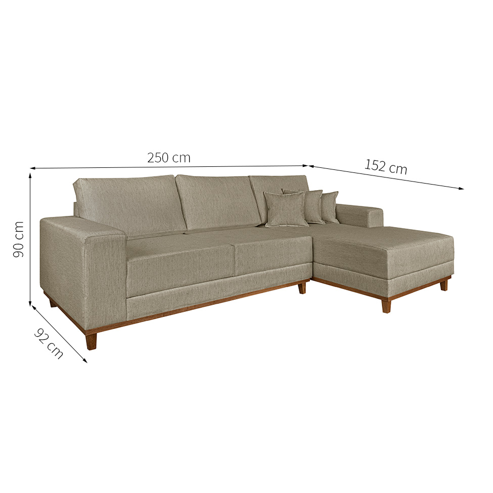 Sofá 4 Lugares Mônaco Com Chaise Direito Linho Bege
