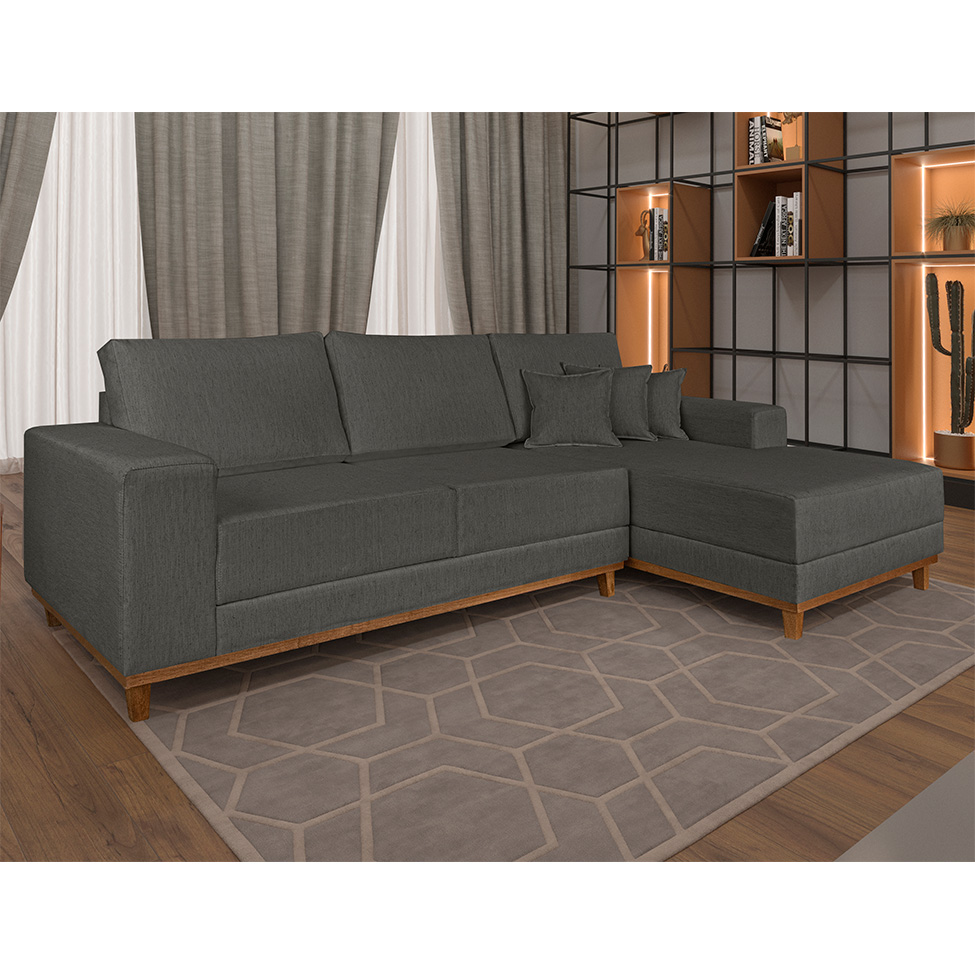 Sofá 4 Lugares Mônaco Com Chaise Direito Linho Cinza