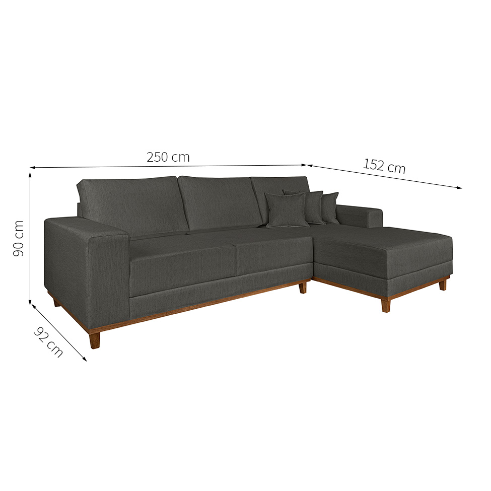 Sofá 4 Lugares Mônaco Com Chaise Direito Linho Cinza