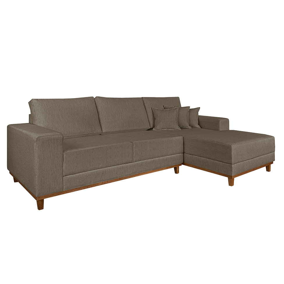 Sofá 4 Lugares Mônaco Com Chaise Direito Linho Marrom Claro