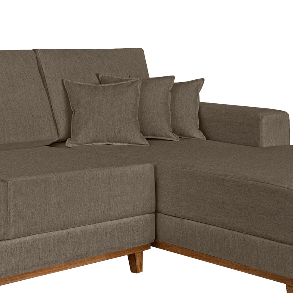 Sofá 4 Lugares Mônaco Com Chaise Direito Linho Marrom Claro