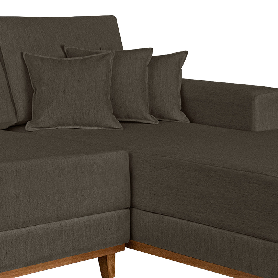 Sofá 4 Lugares Mônaco Com Chaise Direito Linho Marrom Escuro