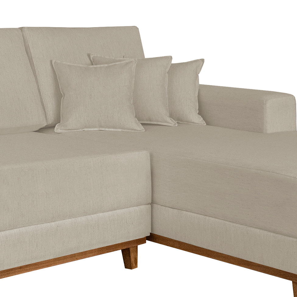 Sofá 4 Lugares Mônaco Com Chaise Direito Linho Off White