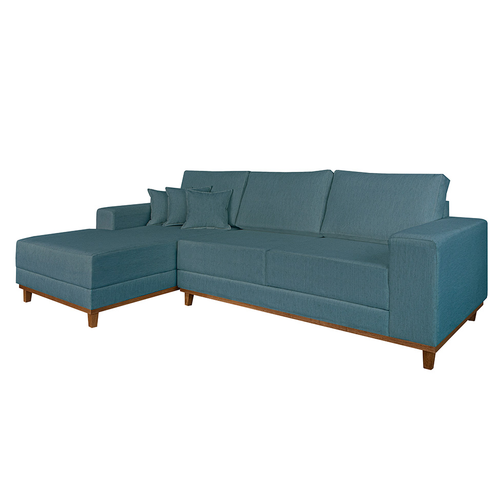 Sofá 4 Lugares Mônaco Com Chaise Esquerdo Linho Azul Claro