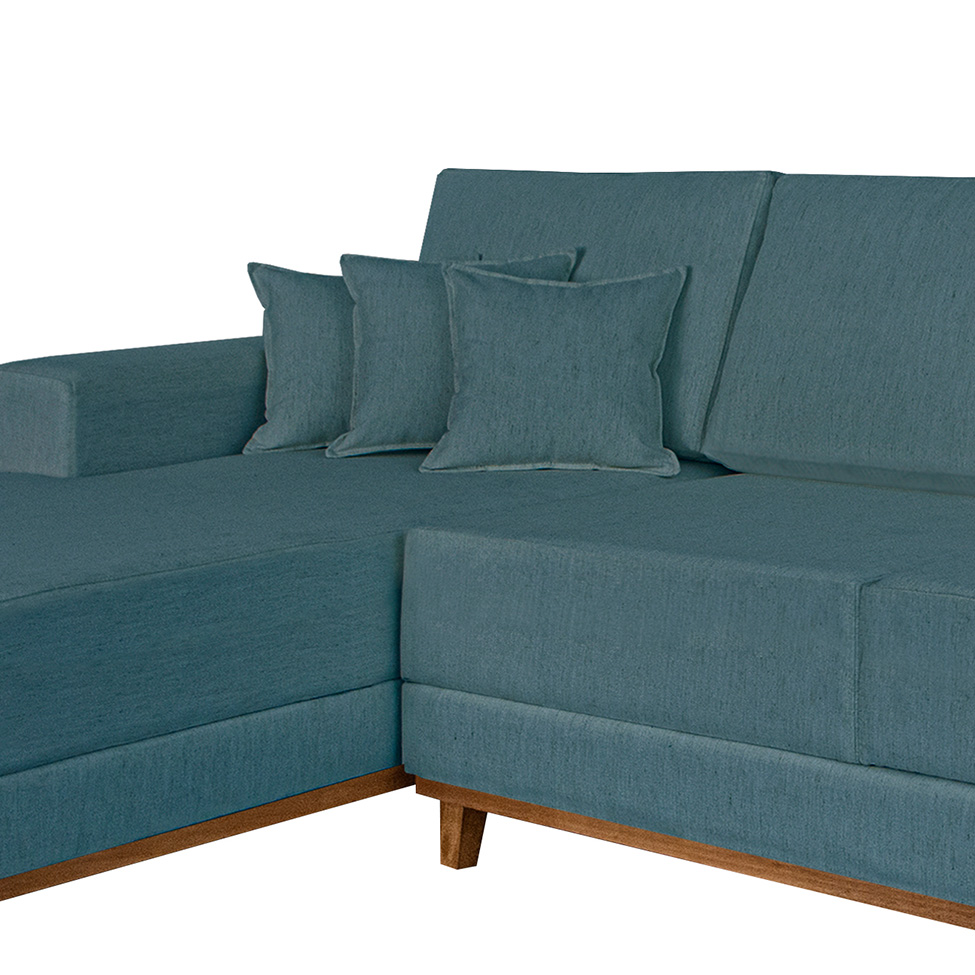 Sofá 4 Lugares Mônaco Com Chaise Esquerdo Linho Azul Claro