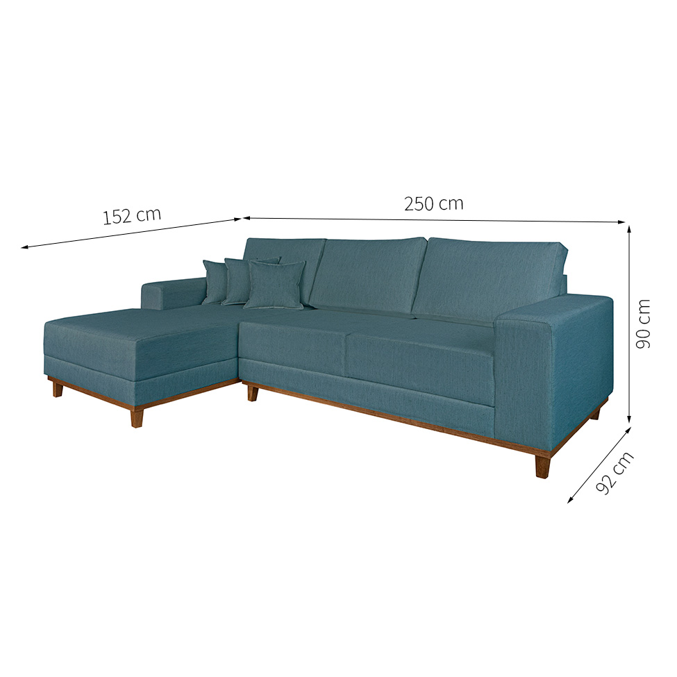 Sofá 4 Lugares Mônaco Com Chaise Esquerdo Linho Azul Claro
