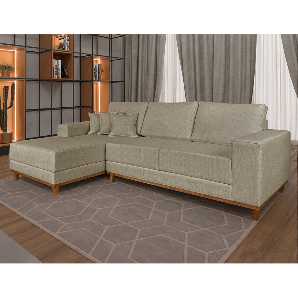Sofá 4 Lugares Mônaco Com Chaise Esquerdo Linho Bege