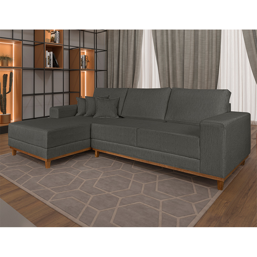 Sofá 4 Lugares Mônaco Com Chaise Esquerdo Linho Cinza