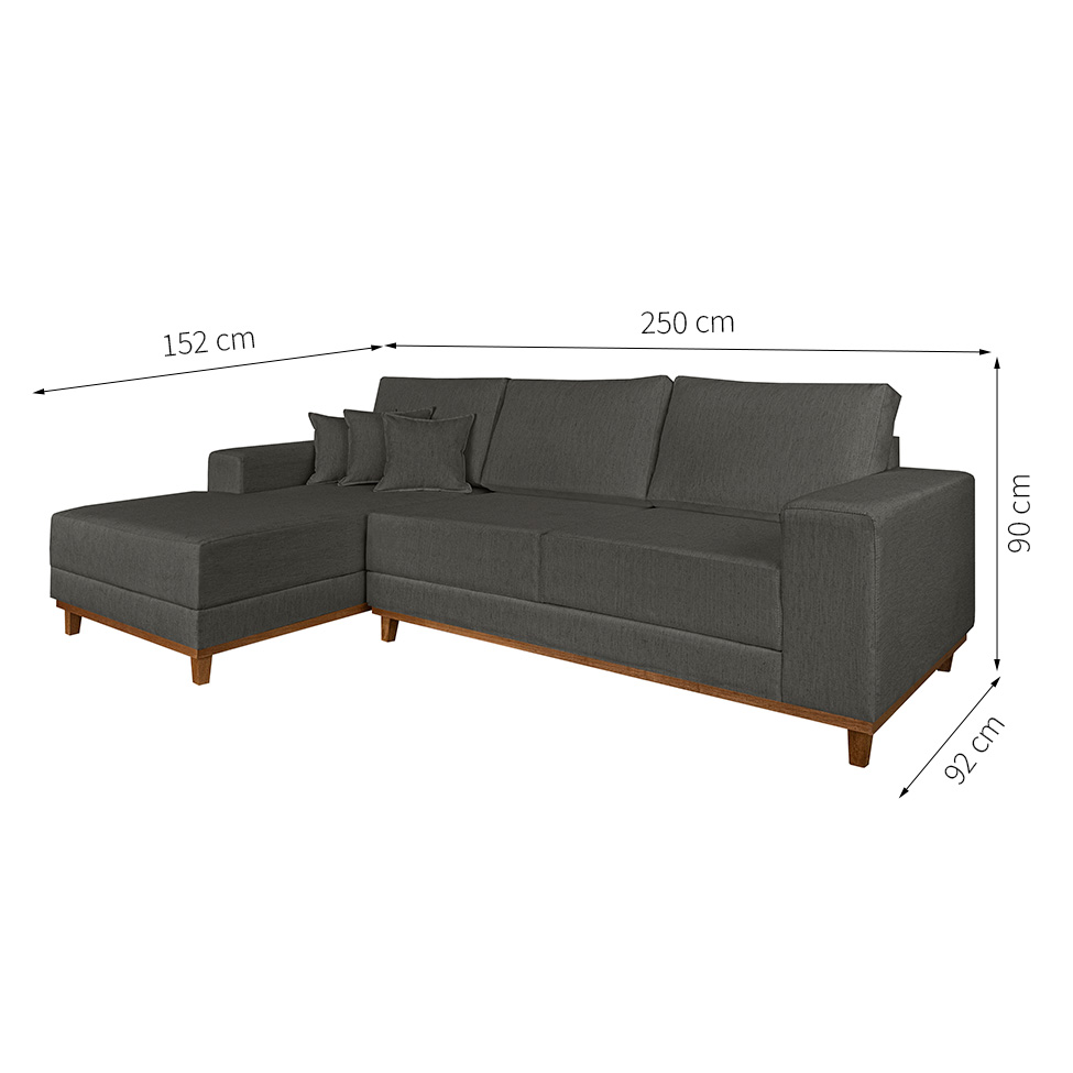 Sofá 4 Lugares Mônaco Com Chaise Esquerdo Linho Cinza
