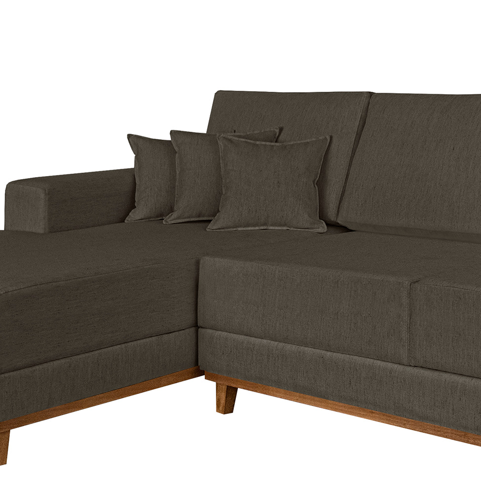 Sofá 4 Lugares Mônaco Com Chaise Esquerdo Linho Marrom Escuro