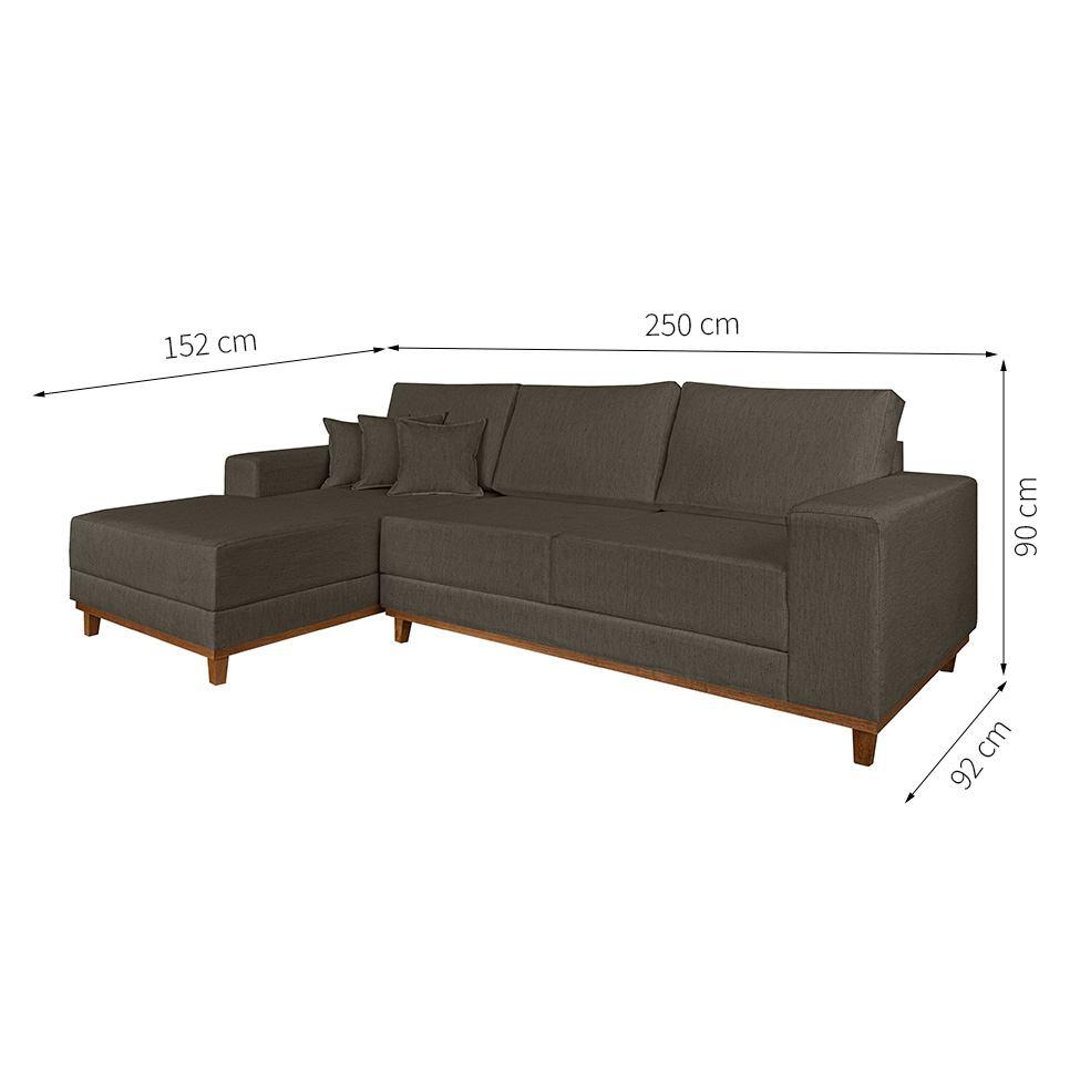 Sofá 4 Lugares Mônaco Com Chaise Esquerdo Linho Marrom Escuro