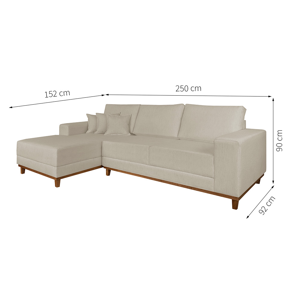 Sofá 4 Lugares Mônaco Com Chaise Esquerdo Linho Off White