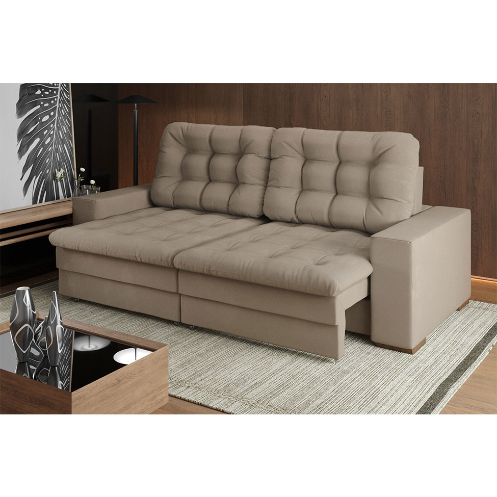Sofá 4 Lugares Retrátil Lubeck Plush Suede Bege 250 cm