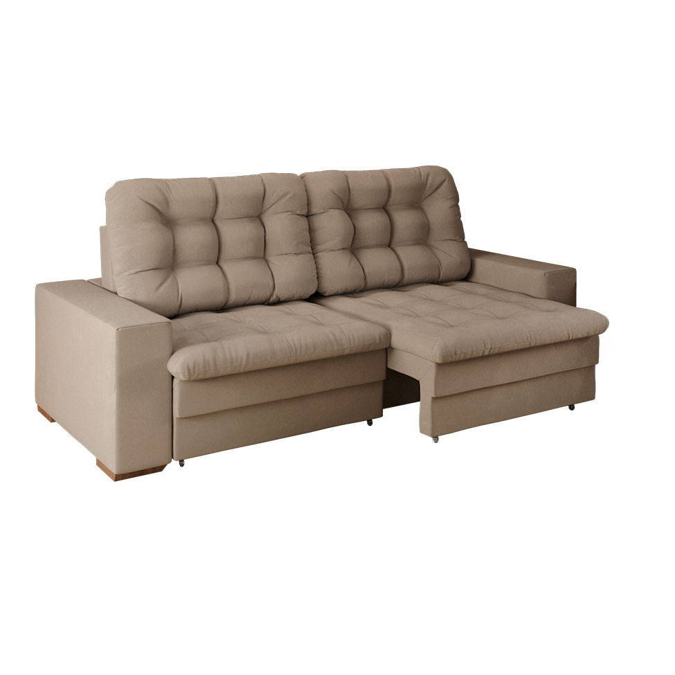 Sofá 4 Lugares Retrátil Lubeck Plush Suede Bege 250 cm