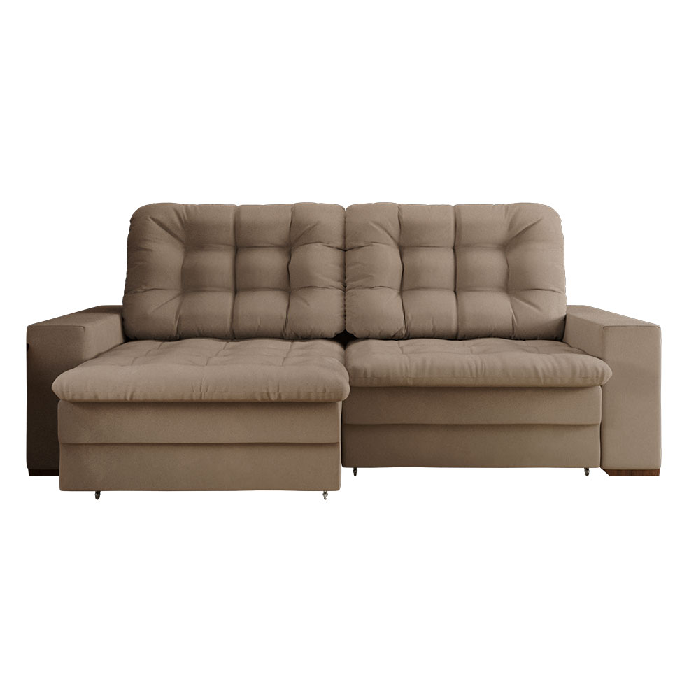Sofá 4 Lugares Retrátil Lubeck Plush Suede Bege 250 cm