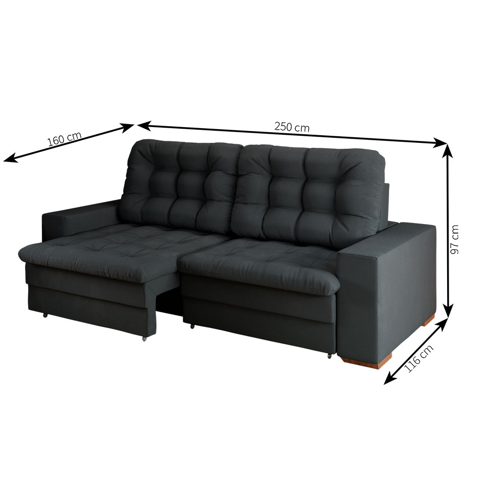 Sofá 4 Lugares Retrátil Lubeck Plush Suede Grafite 250 cm