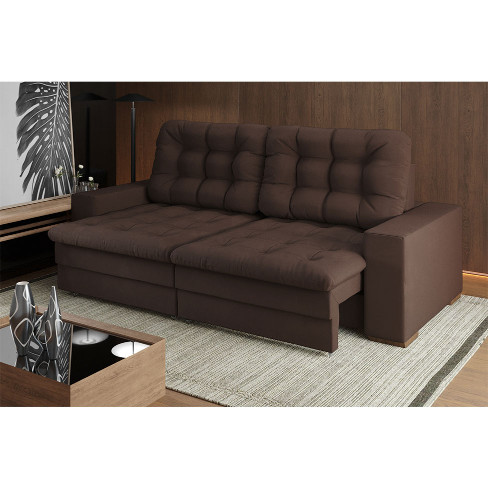 Sofá 4 Lugares Retrátil Lubeck Plush Suede Marrom 250 cm