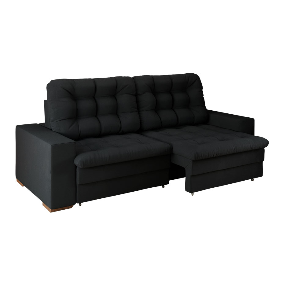 Sofá 4 Lugares Retrátil Lubeck Plush Suede Preto 250 cm