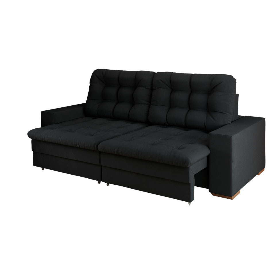 Sofá 4 Lugares Retrátil Lubeck Plush Suede Preto 250 cm