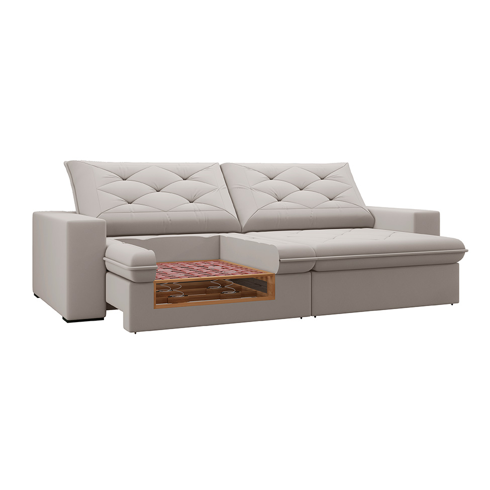 Sofá 4 Lugares Retrátil e Reclinável Flexforma Premier Veludo Marfim 250 cm