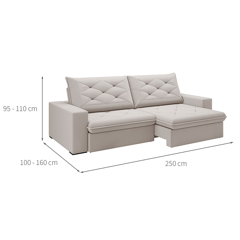 Sofá 4 Lugares Retrátil e Reclinável Flexforma Premier Veludo Marfim 250 cm