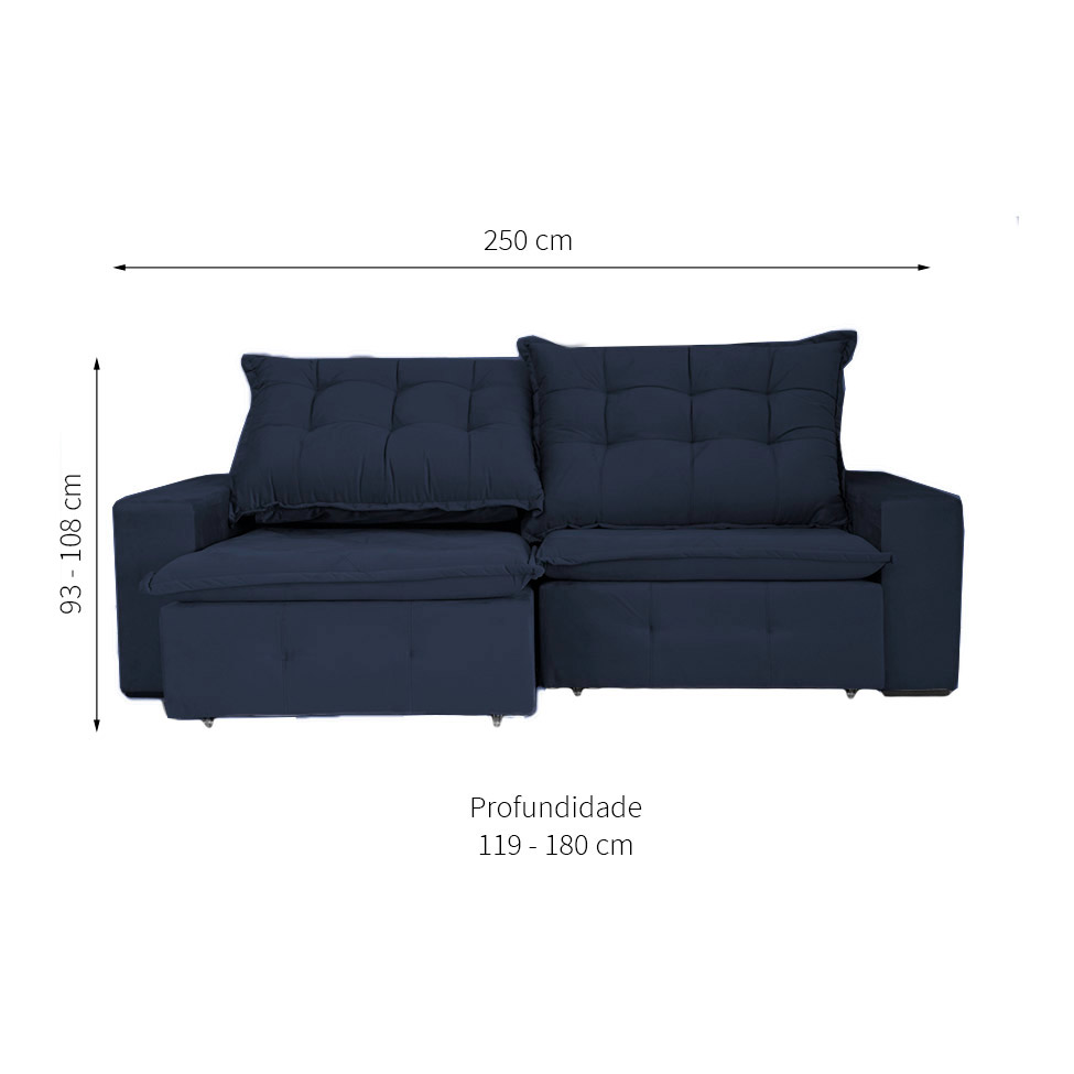 Sofá 4 Lugares Retrátil e Reclinável França Suede Azul
