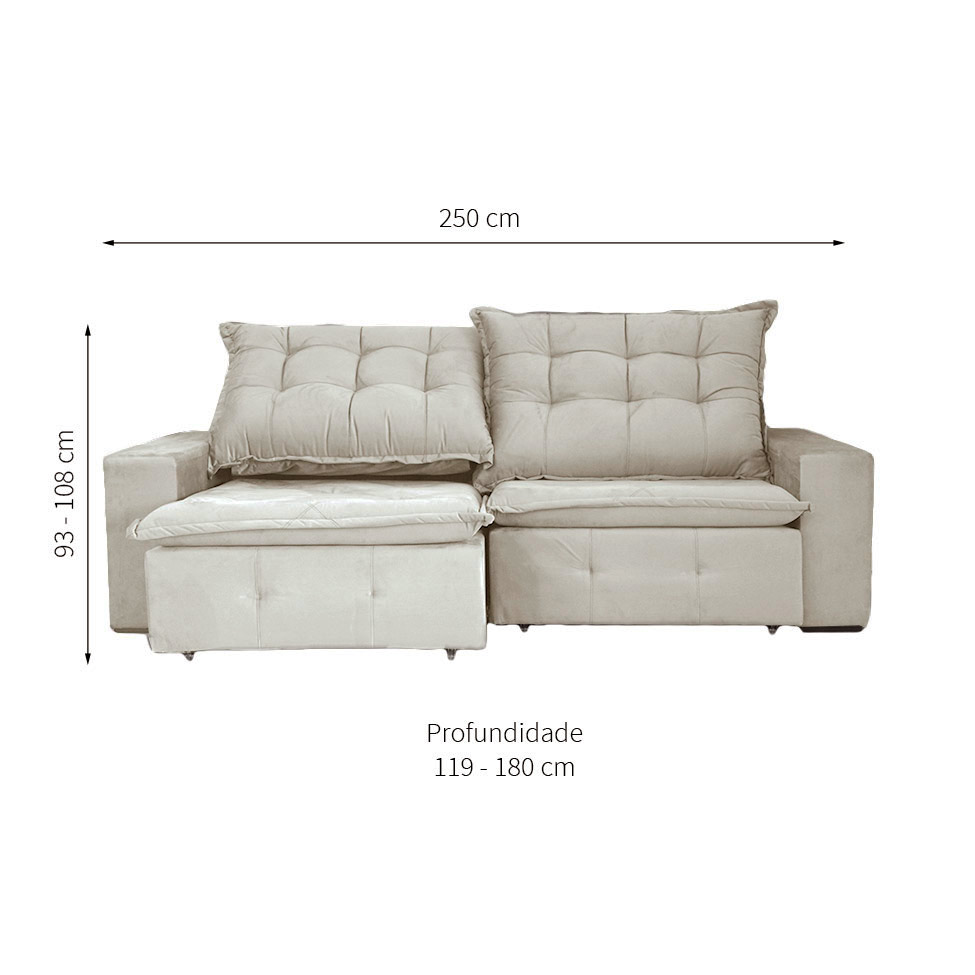 Sofá 4 Lugares Retrátil e Reclinável França Suede Bege